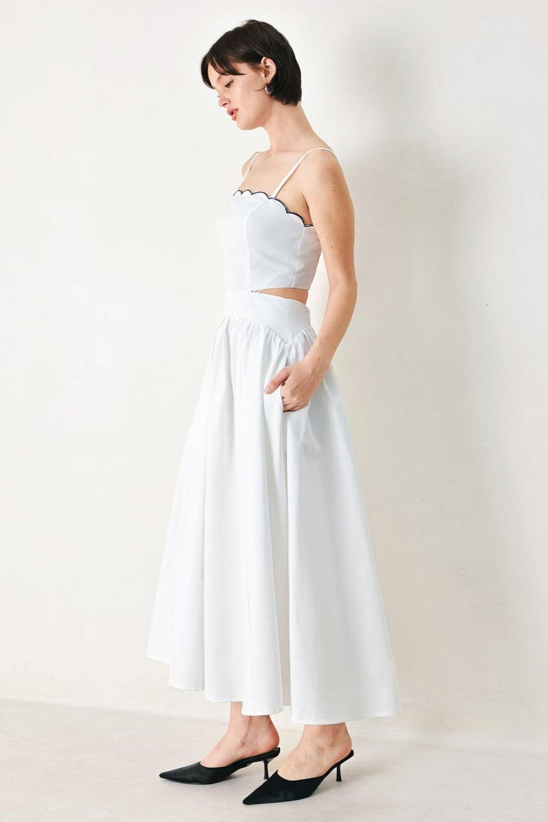 Square Neck Midi Crepe Formal A-Line Dress Flying Tomato FD1917