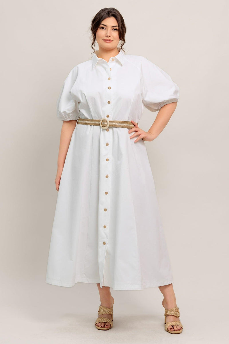 Crew Neck Midi Crepe Elegant A-Line Shirt Dress Flying Tomato FD1944