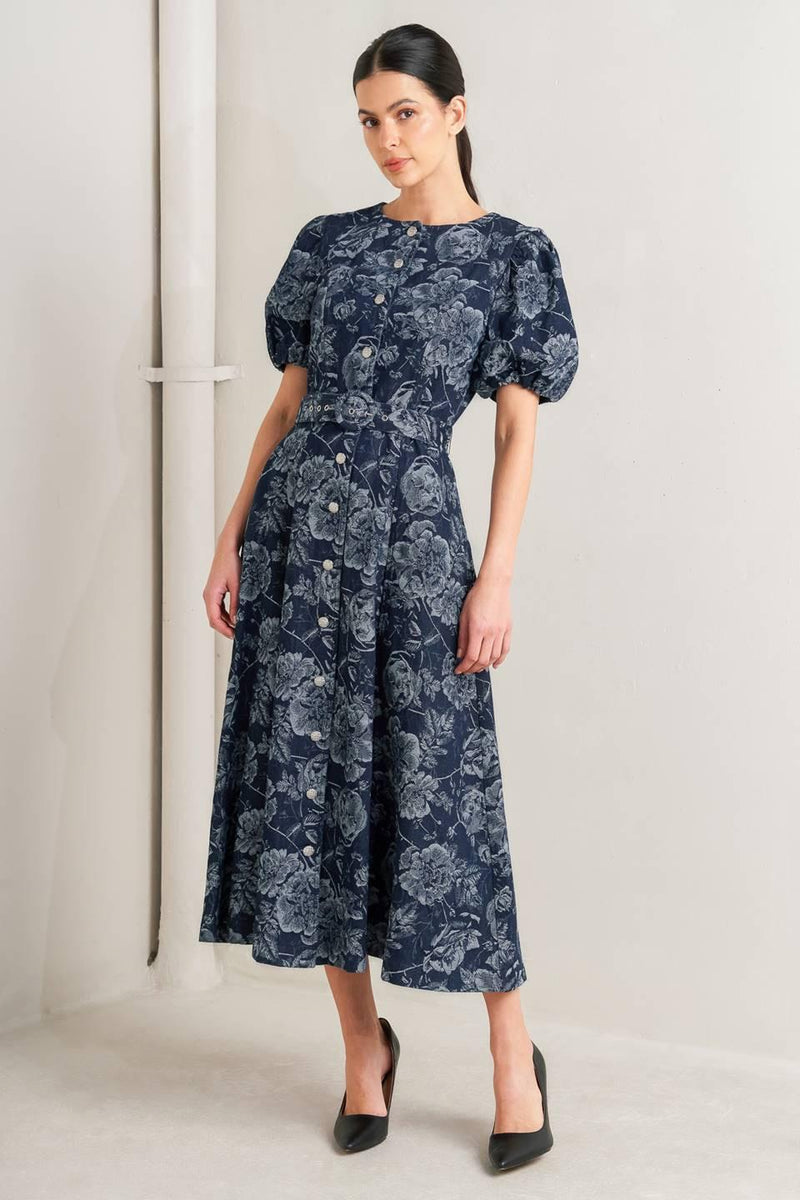 Jewel Midi Crepe Wedding Guest A-Line Dress Flying Tomato FD1969
