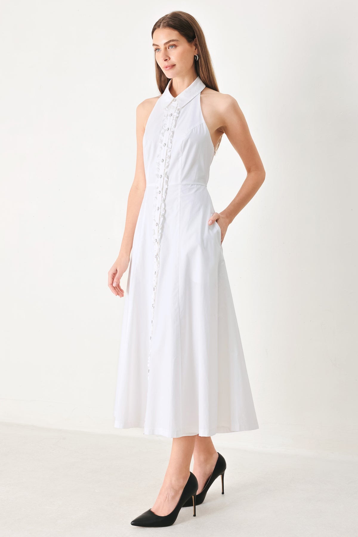 Halter Midi Satin Occasion A-Line Flying Tomato FD2058