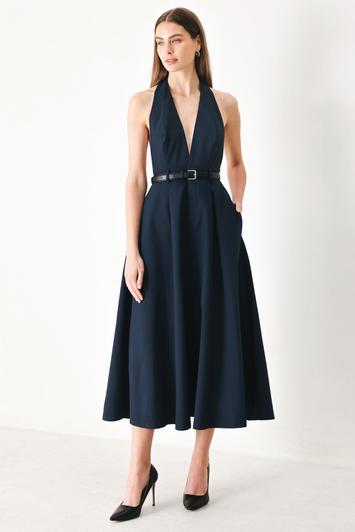Halter Midi Crepe Evening A-Line Flying Tomato FD2105