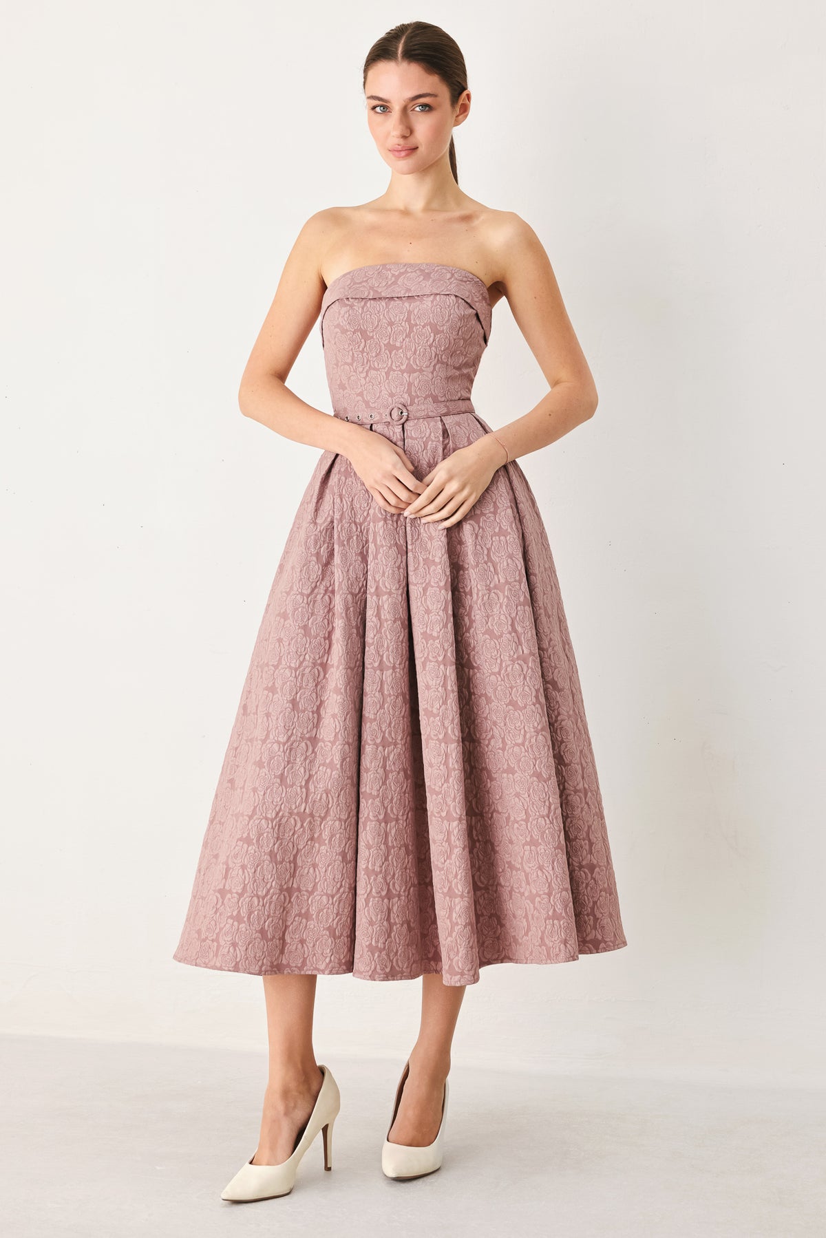 Strapless Straight Neck Midi Lace Cocktail A-Line Flying Tomato FD2134
