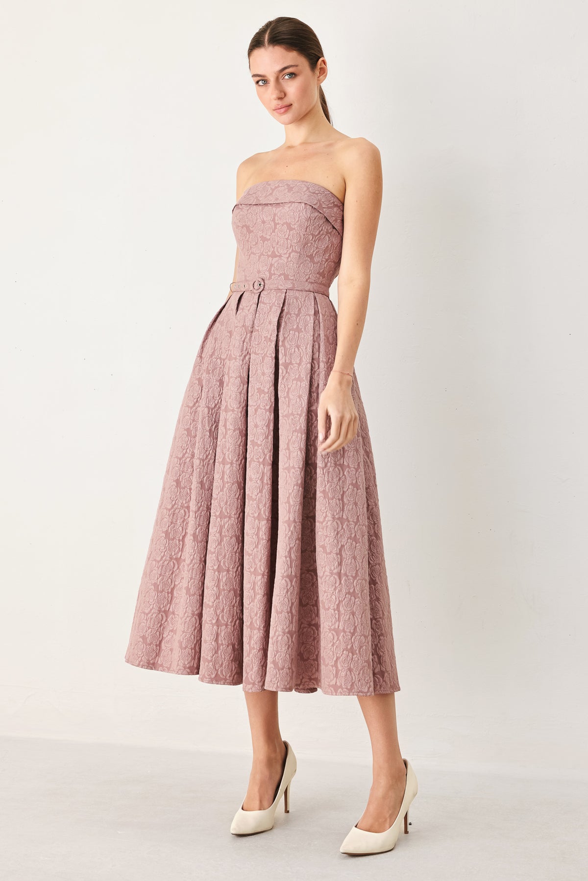 Strapless Straight Neck Midi Lace Cocktail A-Line Flying Tomato FD2134
