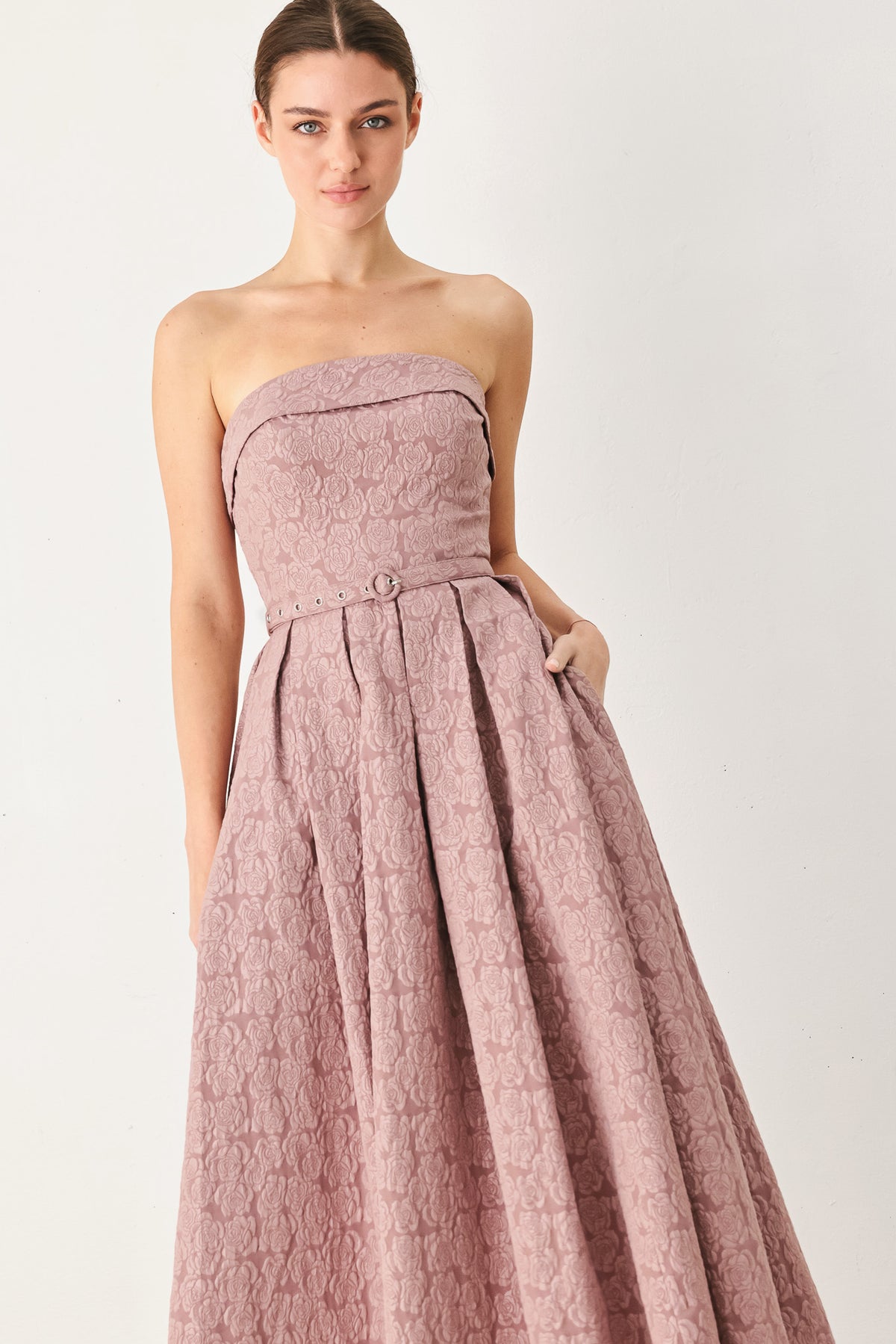 Strapless Straight Neck Midi Lace Cocktail A-Line Flying Tomato FD2134