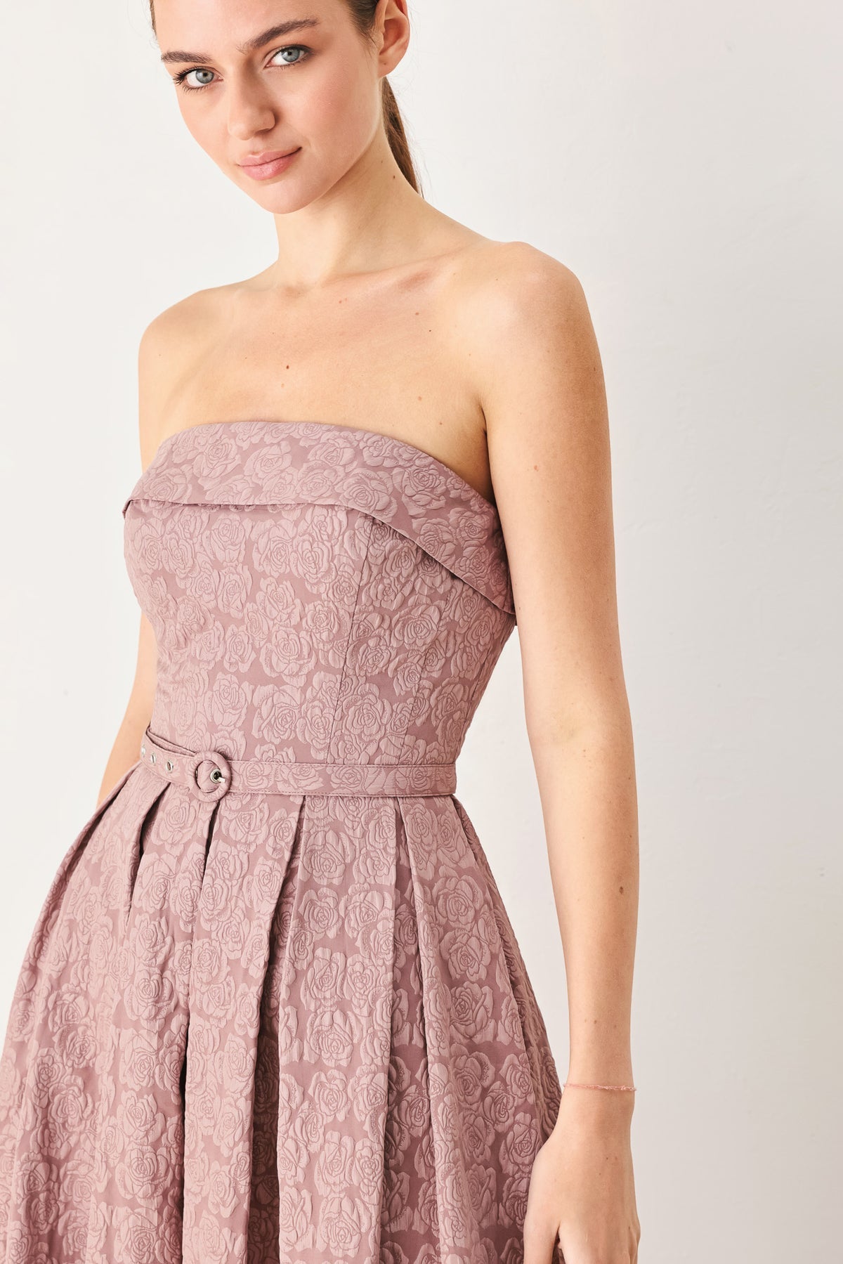 Strapless Straight Neck Midi Lace Cocktail A-Line Flying Tomato FD2134