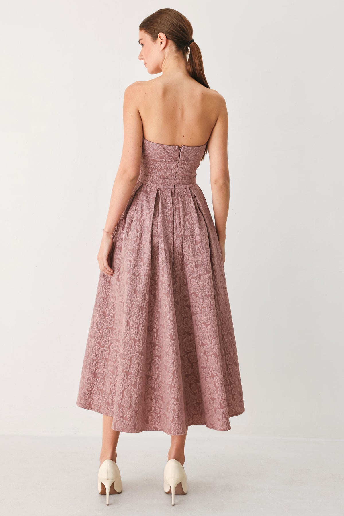 Strapless Straight Neck Midi Lace Cocktail A-Line Flying Tomato FD2134