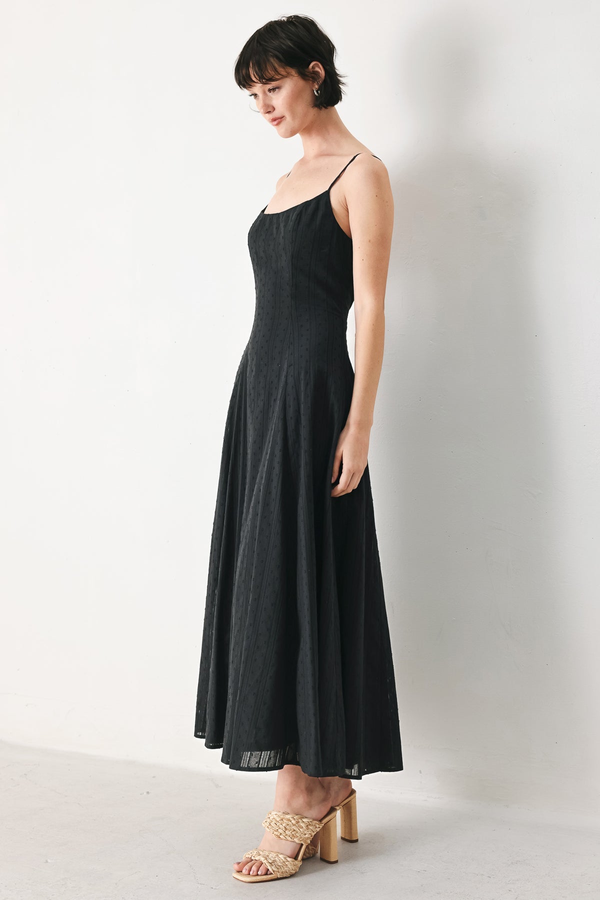 Black Spaghetti Strap Midi Cotton Cocktail A-Line Dress Flying Tomato FD2174