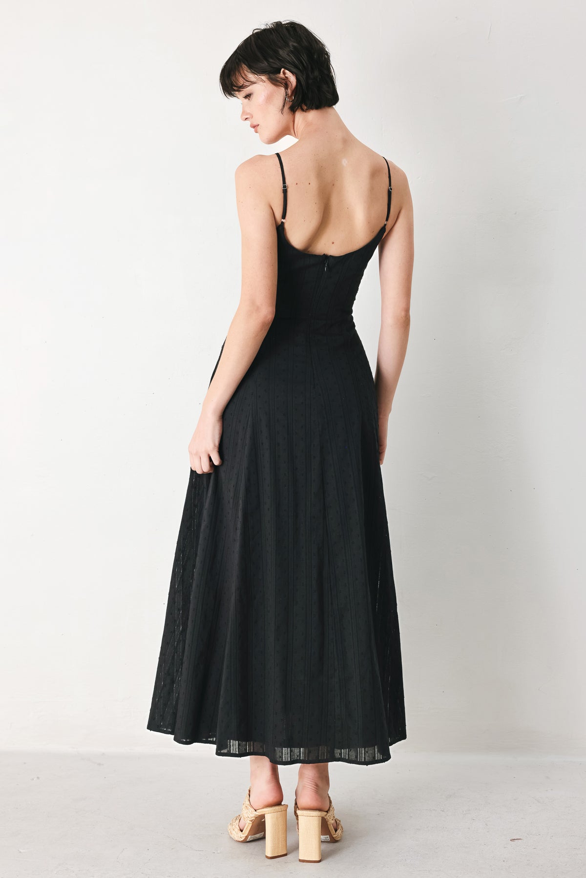 Black Spaghetti Strap Midi Cotton Cocktail A-Line Dress Flying Tomato FD2174