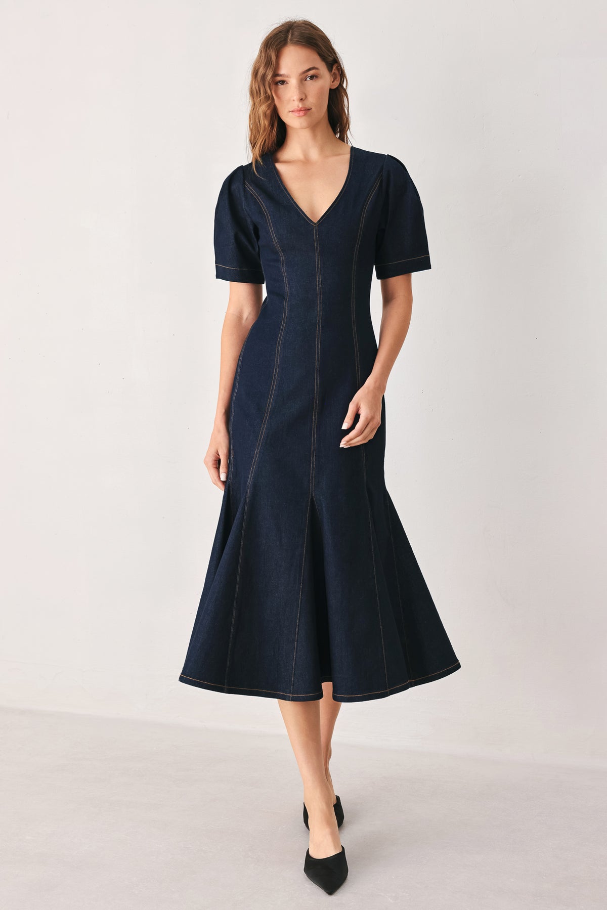 V-Neck Midi Crepe Formal Mermaid/Trumpet Flying Tomato FD2222