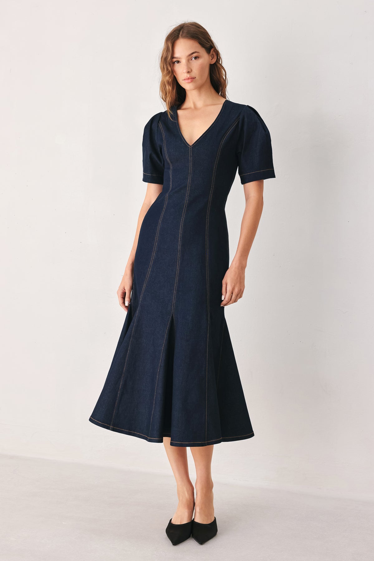 V-Neck Midi Crepe Formal Mermaid/Trumpet Flying Tomato FD2222
