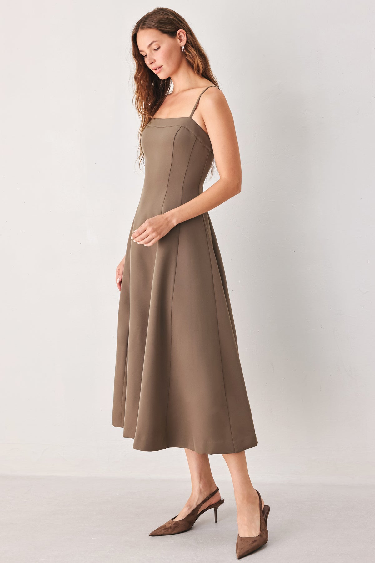 Square Neckline Midi Crepe Cocktail A-Line Flying Tomato FD2280