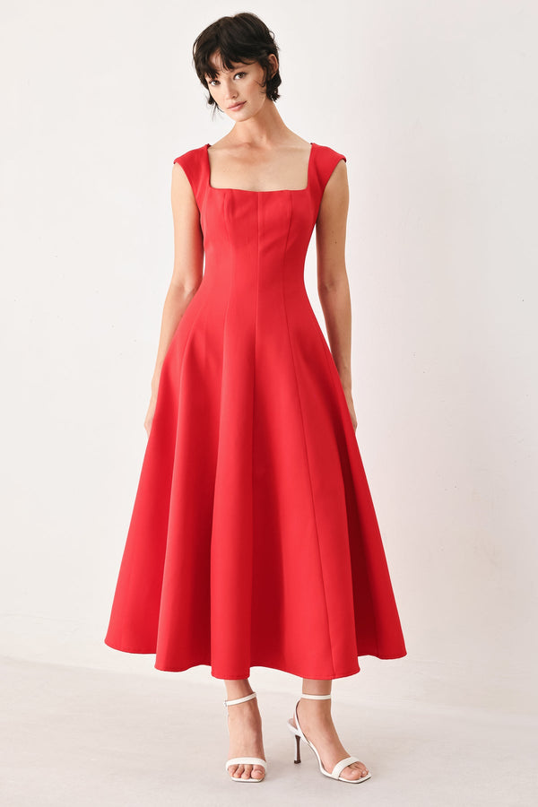 Square Tea-Length Crepe Evening A-Line Flying Tomato FD2317