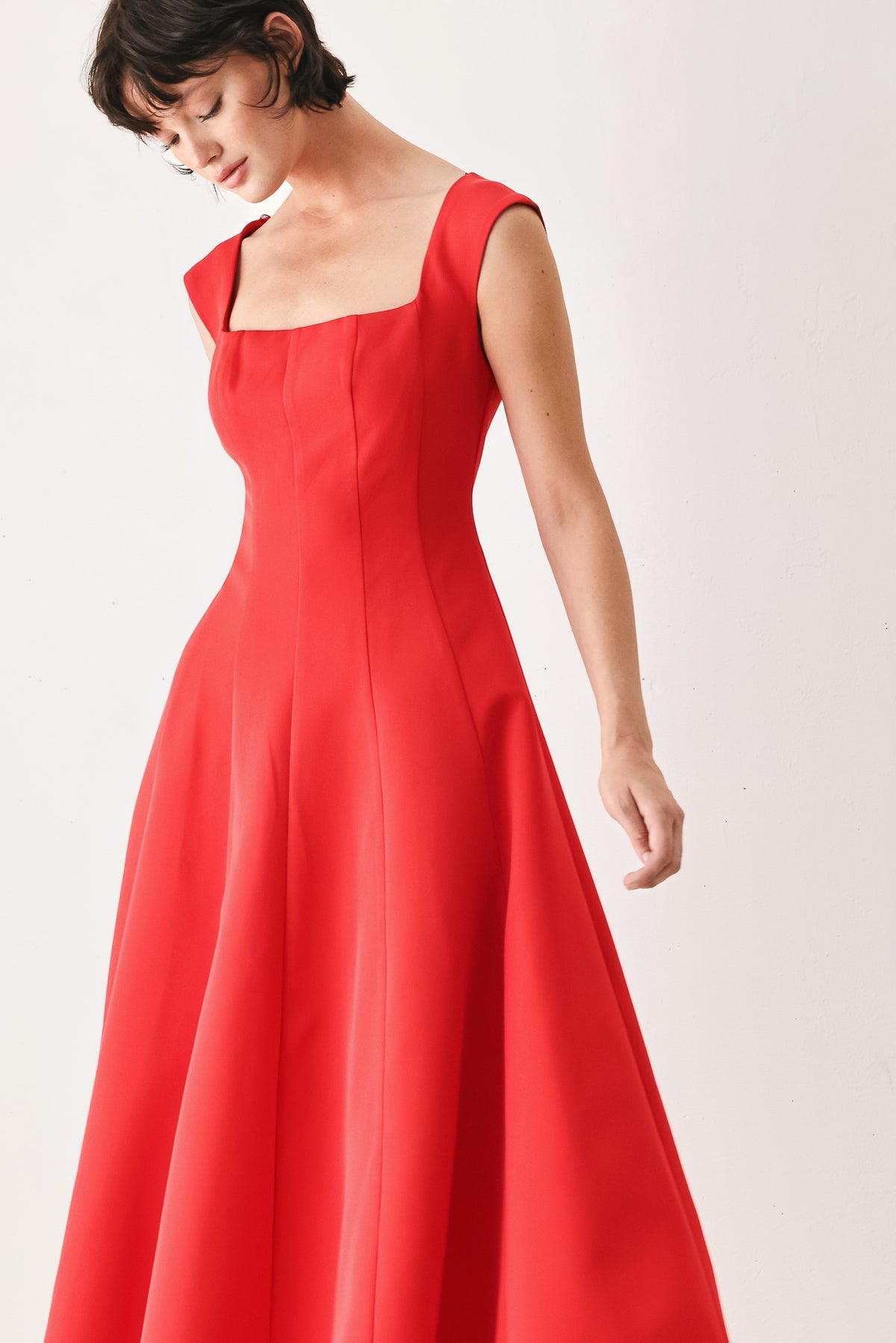 Square Tea-Length Crepe Evening A-Line Flying Tomato FD2317
