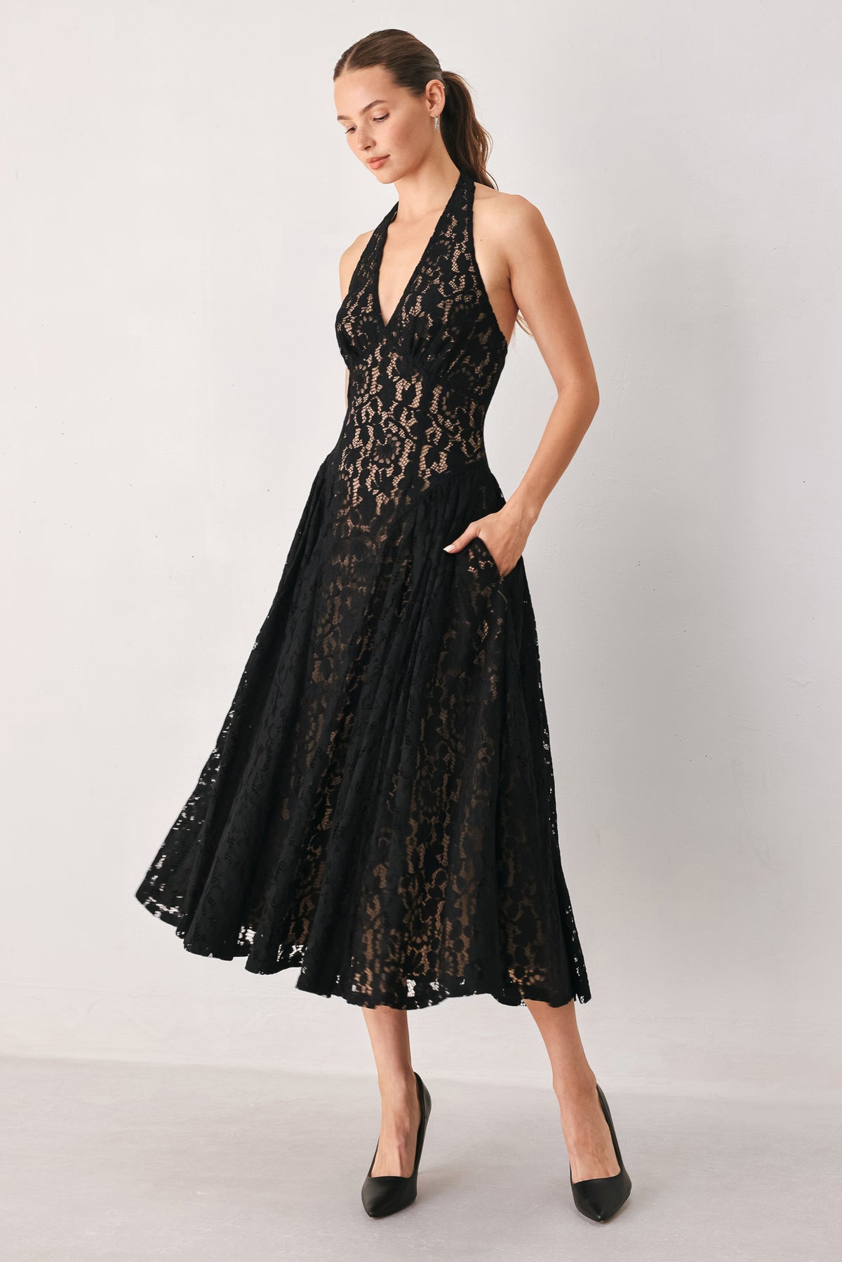 Halter Tea-Length Lace Occasion A-Line Flying Tomato FD2336