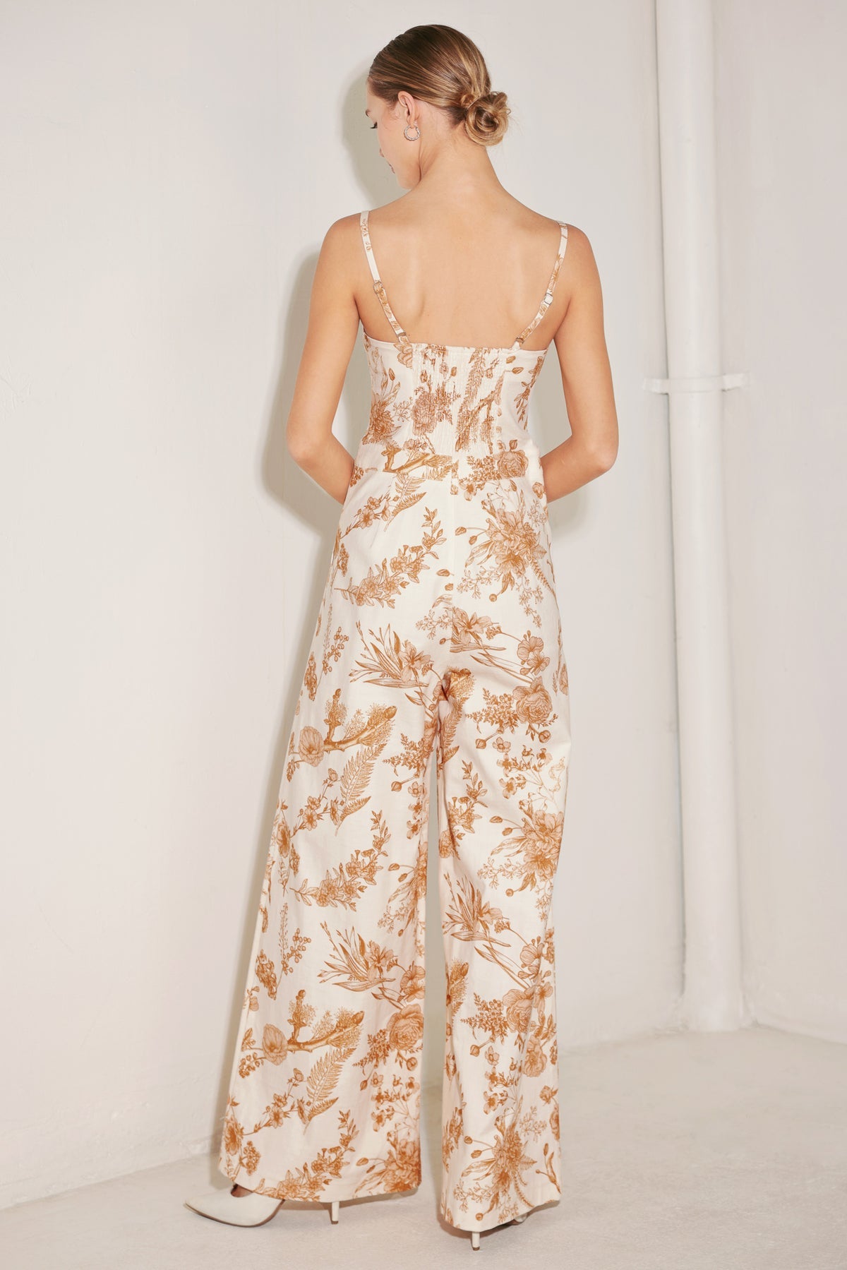 Off White Multi Straight Neck Wide Leg Printed Woven Jumpsuit with Button Front Flying Tomato FP1472