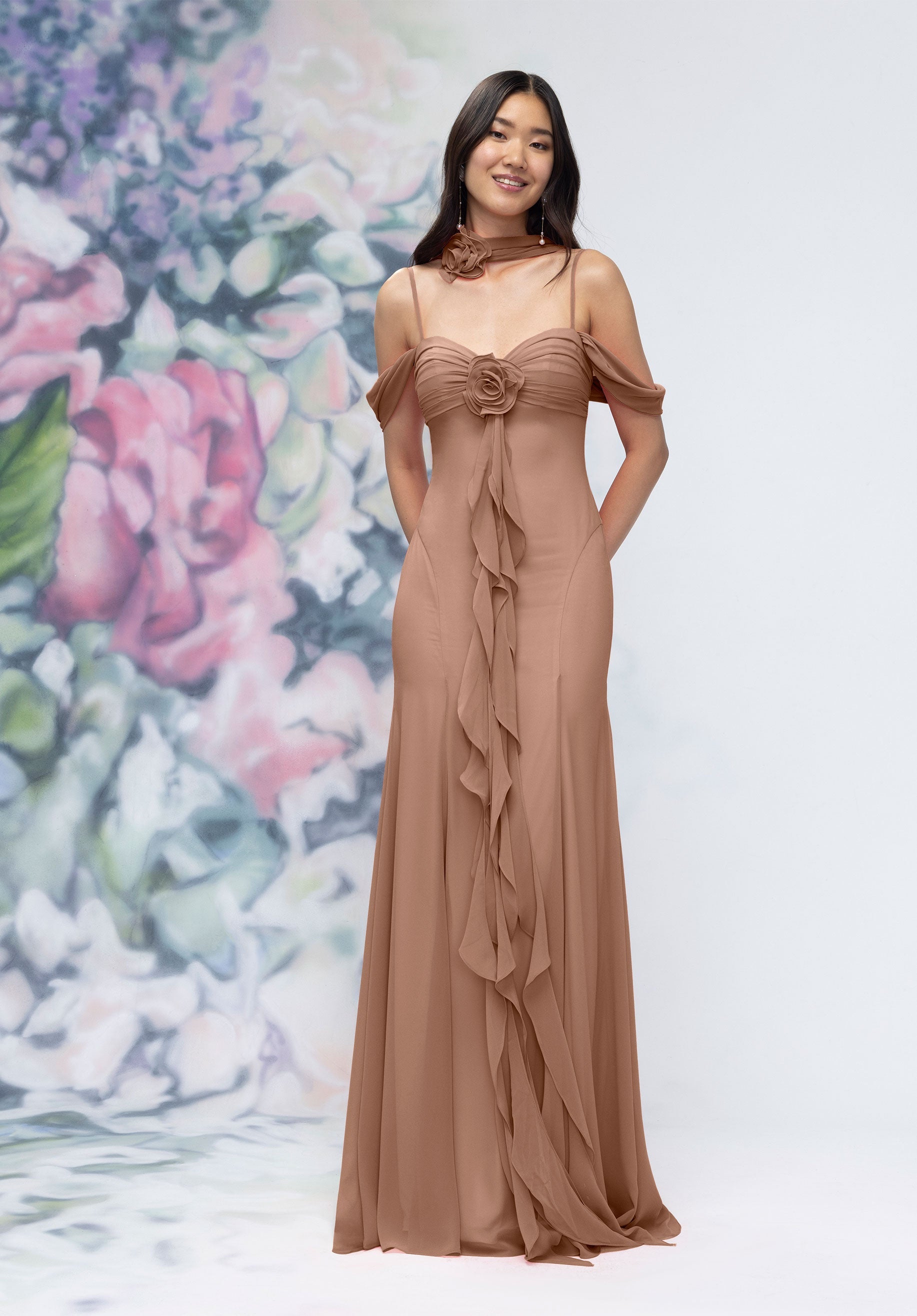 MGNY Madeline Gardner New York 3030000 Formal Evening Long Ruffle Floral Dress