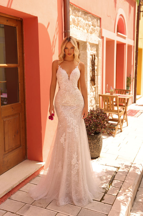 Floral Lace Long Fitted Bridal Wedding Gown Amarra 84407