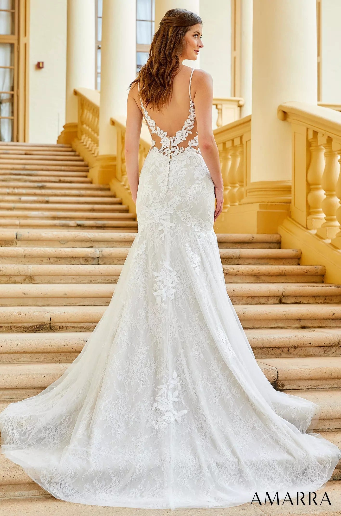 Wedding Dresses Floral Lace Long Fitted Bridal Wedding Gown Amarra 84407 Ivory/Ivory