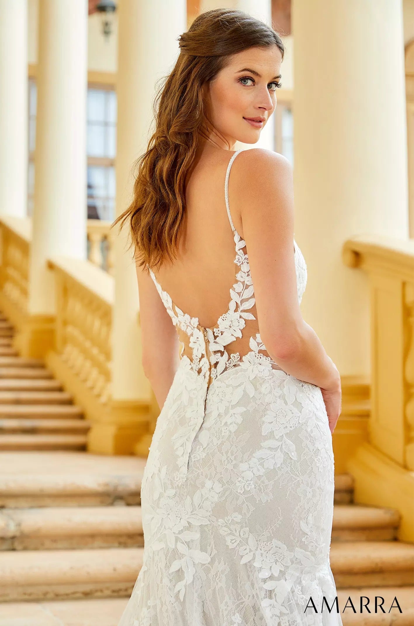 Wedding Dresses Floral Lace Long Fitted Bridal Wedding Gown Amarra 84407 Ivory/Ivory