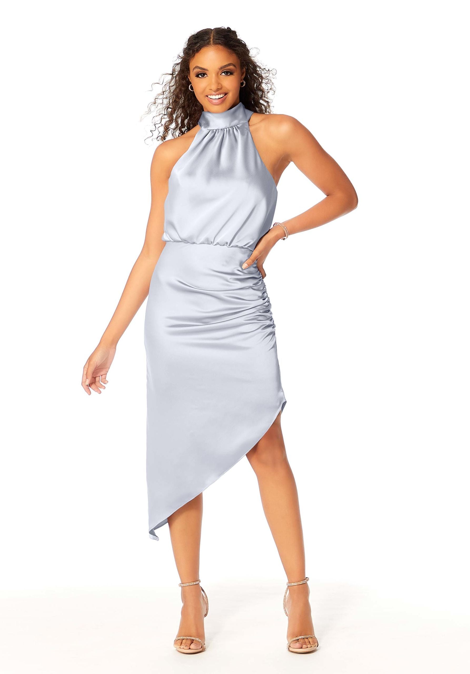 Cocktail Dresses Short High Low Mini Cocktail Dress Fog-Satin-21801-Fitted