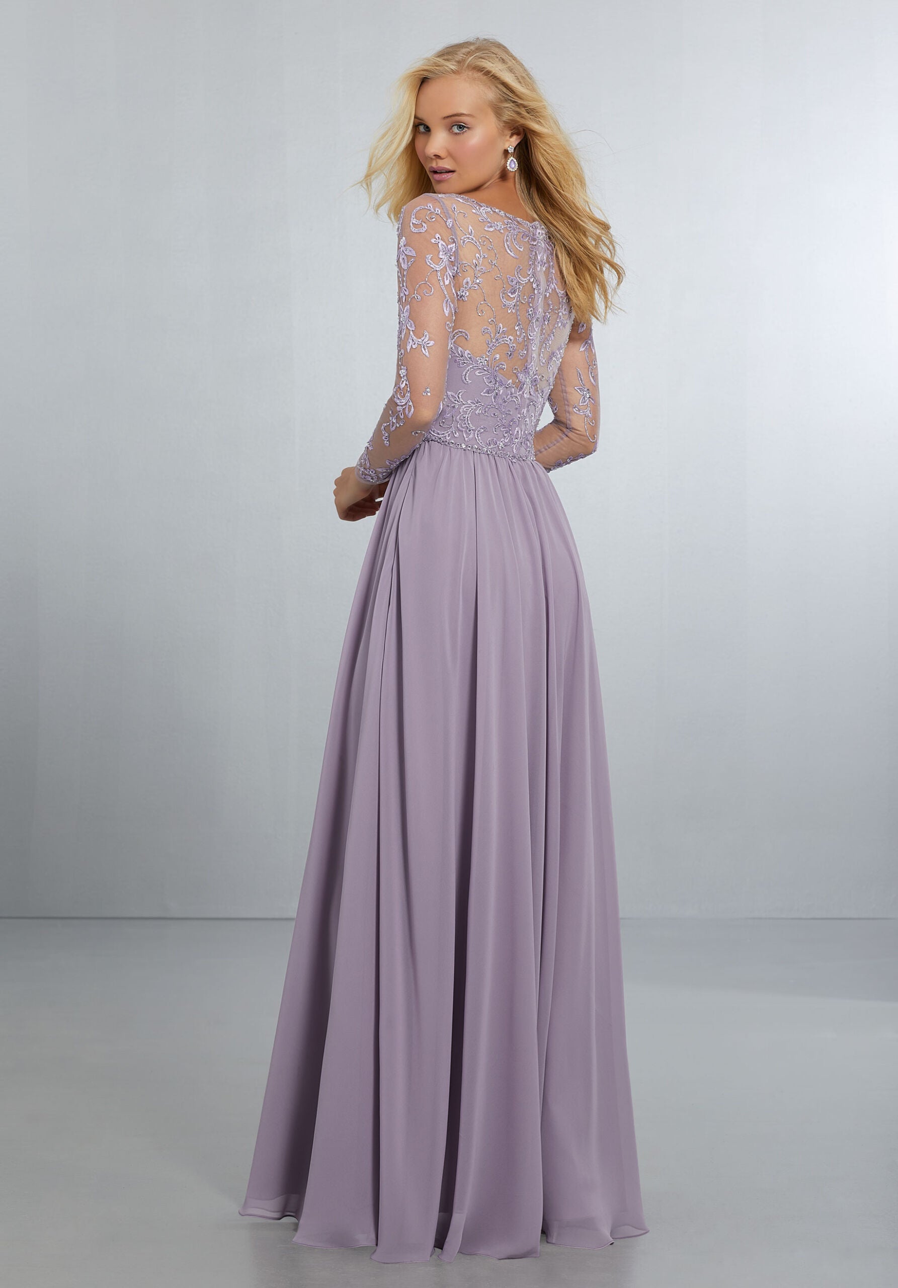 Mother of the Bride Dresses Formal Lace Long Sleeve Mother of the Bride Dress French Lilac-Chiffon-21561-Lace