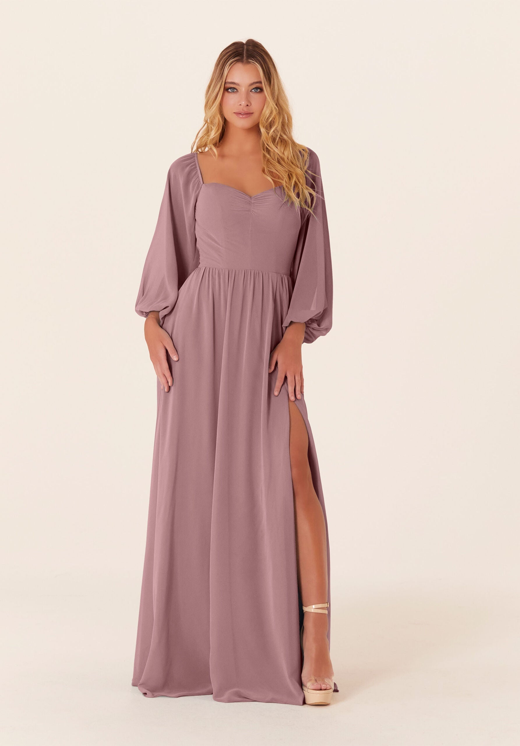 Mother of the Bride Dresses Long A Line Long Sleeve Mother of the Bride Dress French Lilac-Chiffon-21830-Pleated
