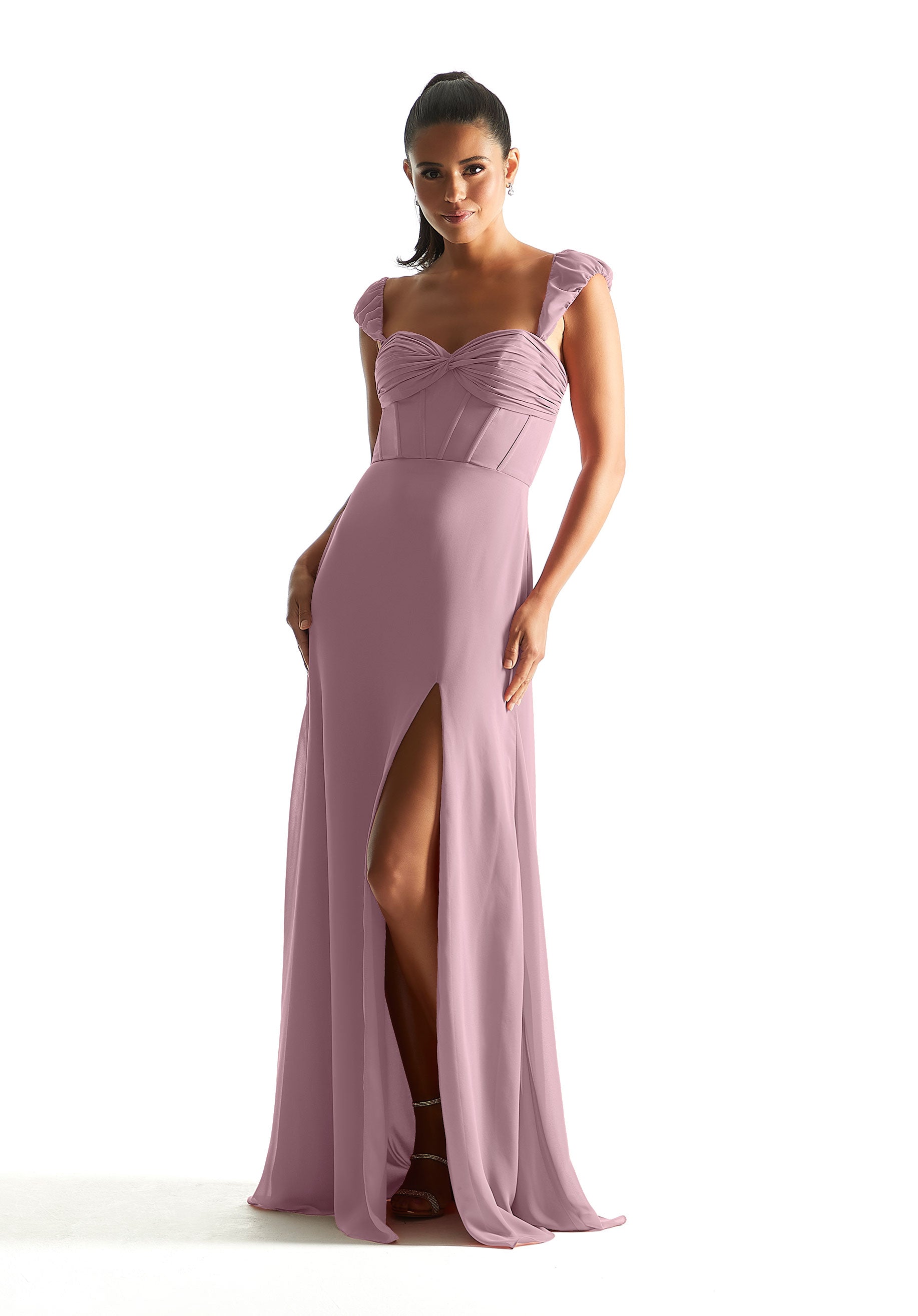 Formal Dresses Formal Long Corset Slit Dress French Lilac-Chiffon-21855-Corset