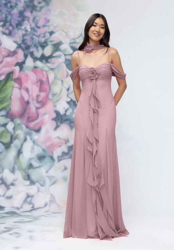 MGNY Madeline Gardner New York 3030000 Floral Formal Long Ruffle Dress