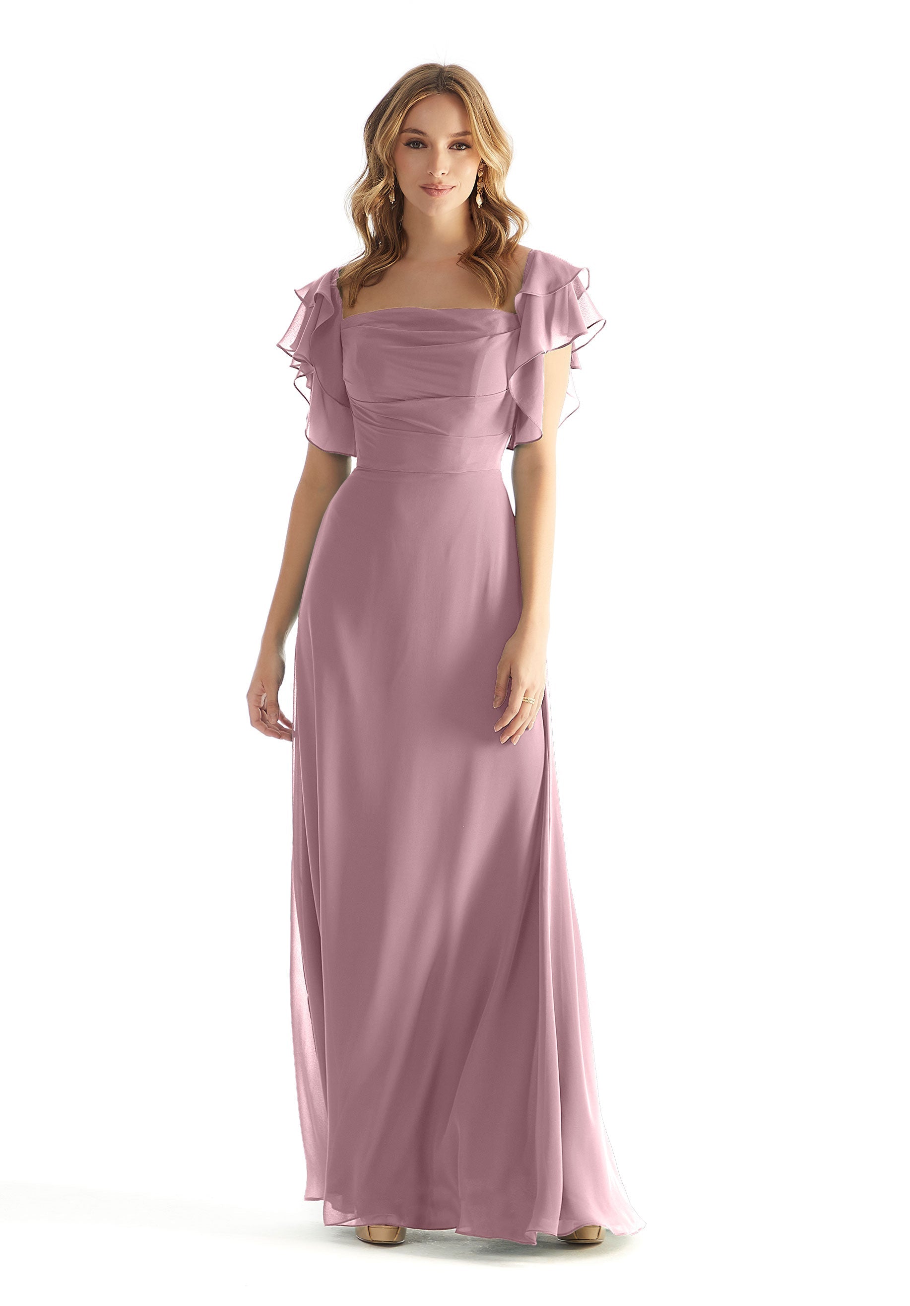 Formal Dresses A Line Ruffle Long Formal Dress French Lilac-Chiffon-31227-Ruffle