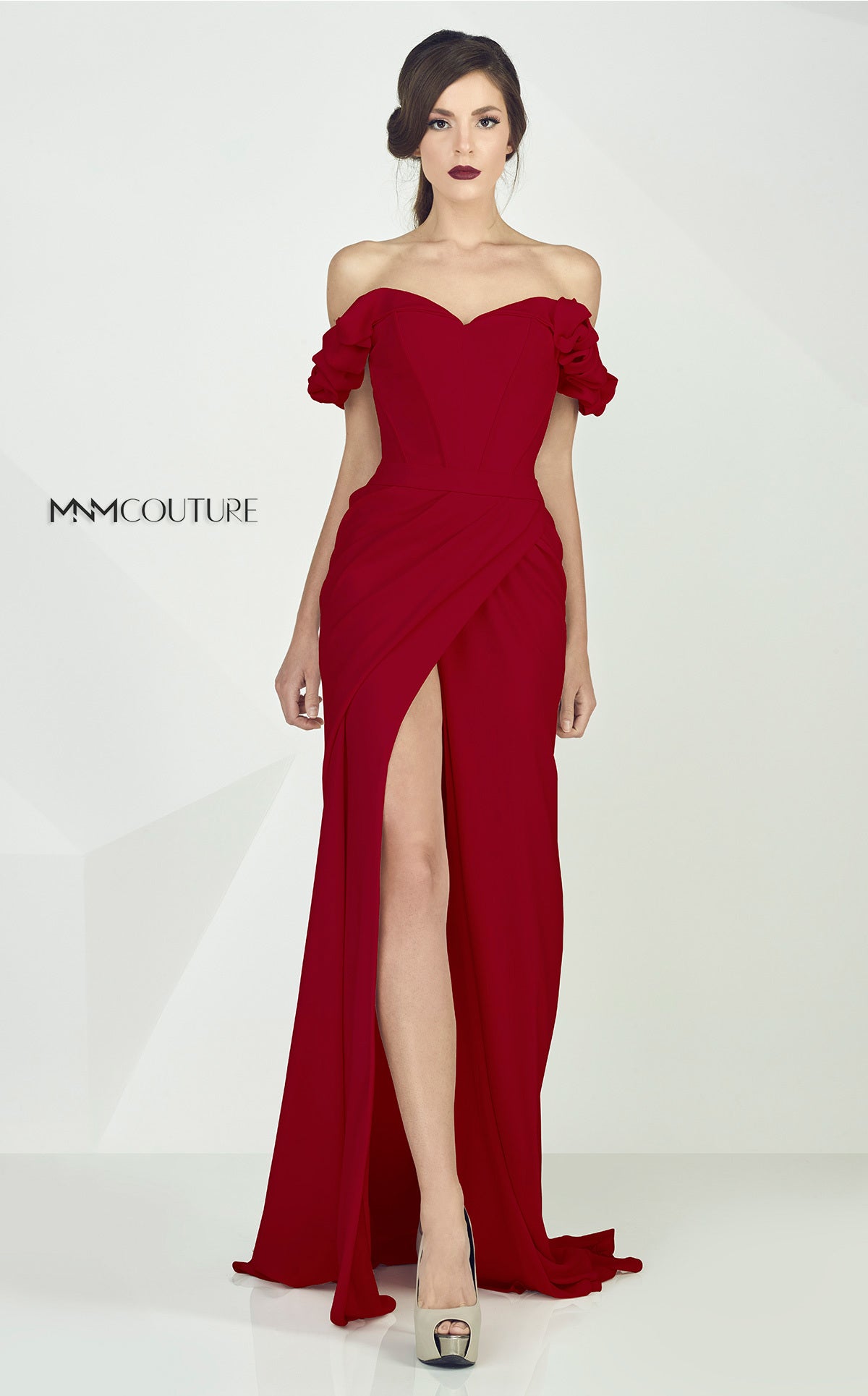 Formal Dresses Fitted Long Formal Ruffled Evening Prom Dress Red