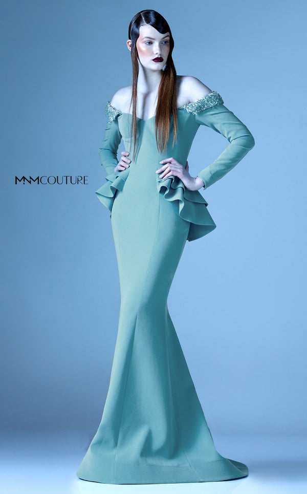 MNM Couture G0936 Long Beaded Mermaid Layered Ruffle Formal Dress