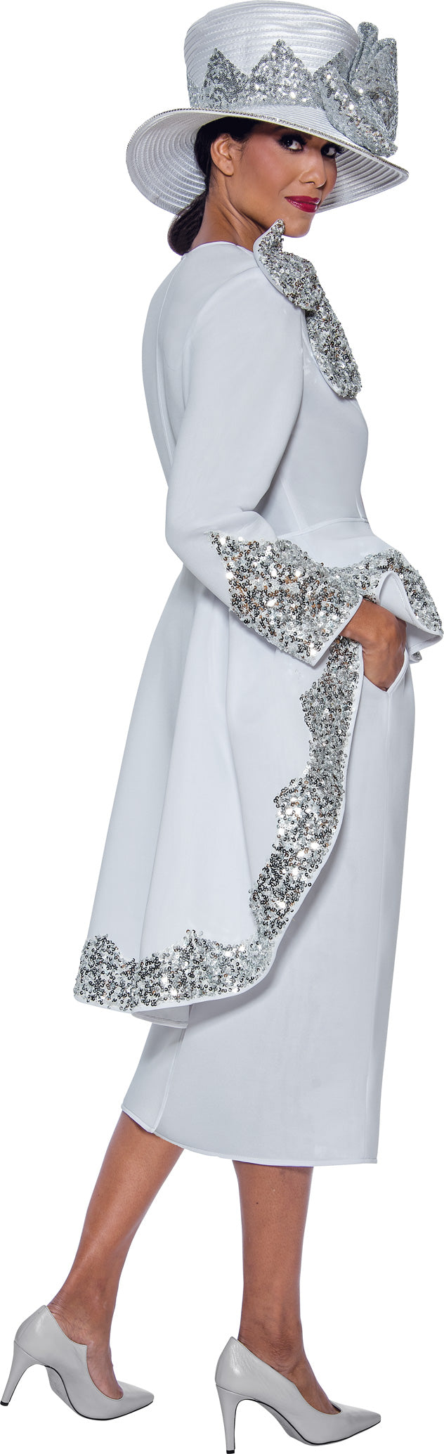 Divine Apparel G10042W Sequin Plus Size Long Sleeve Midi Dress