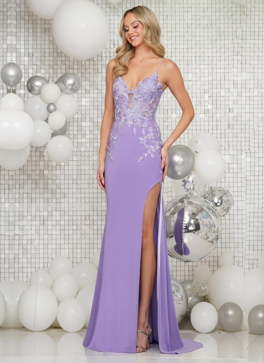 Prom Dresses Long Spaghetti Strap Fitted Prom Dress LIlac