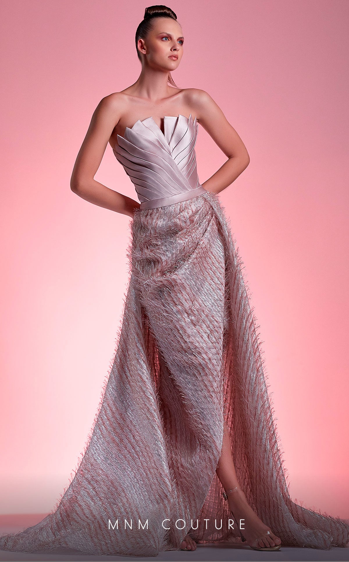 MNM Couture G1240 Long A Line Formal Fringed Overskirt Prom Dress