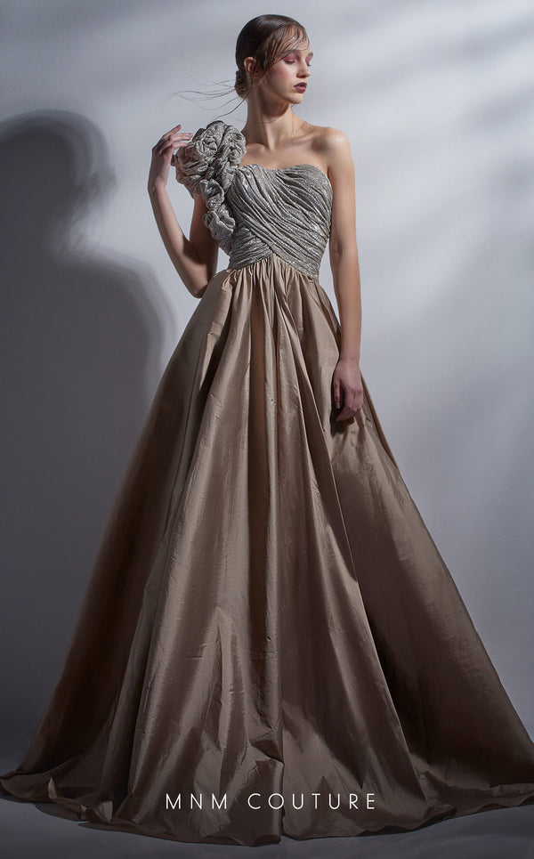 MNM Couture G1260 Formal Long Metallic Ball Gown Prom Dress