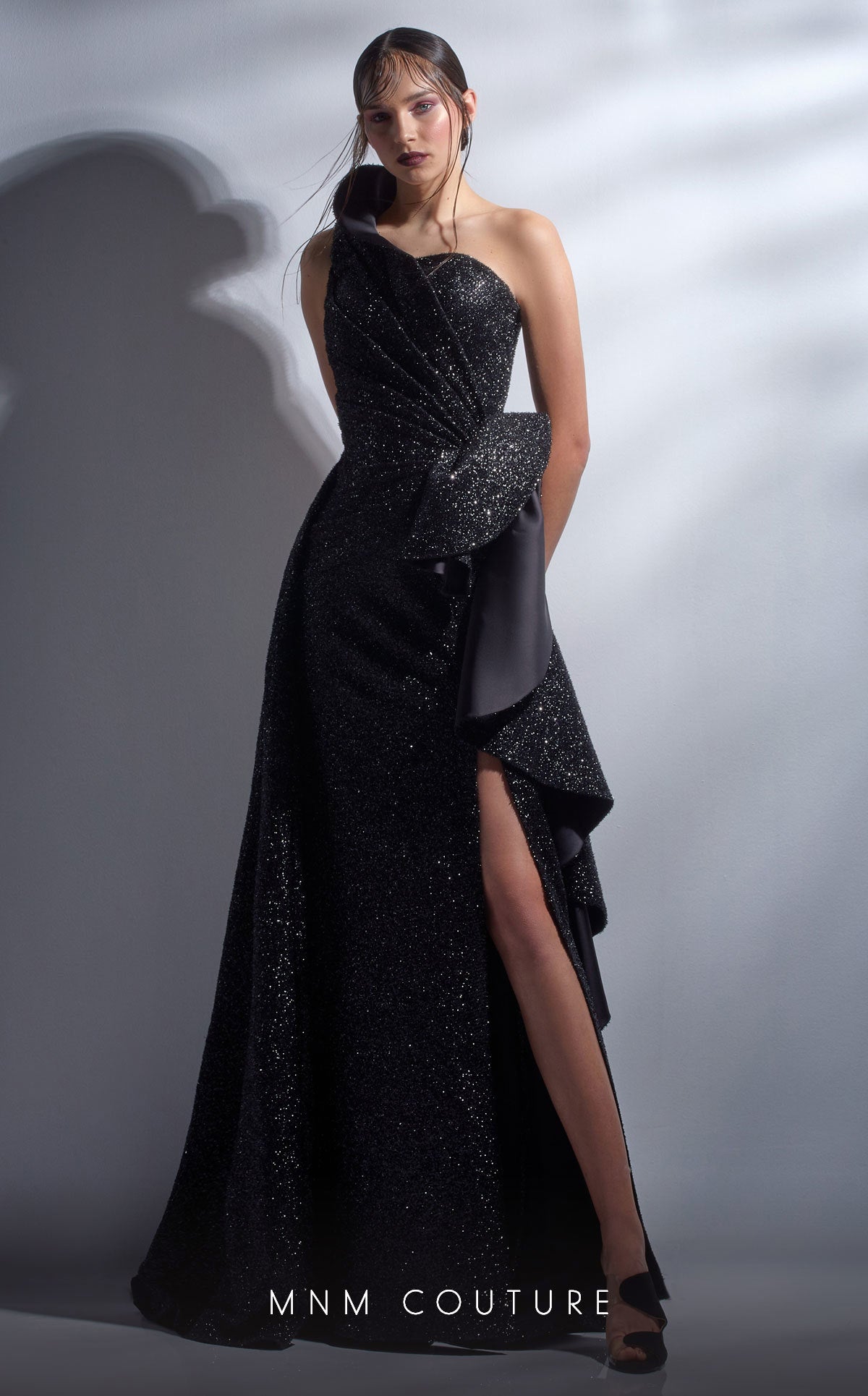 MNM Couture G1261 A Line Long Formal Pleated Peplum Ruffle Evening Dress