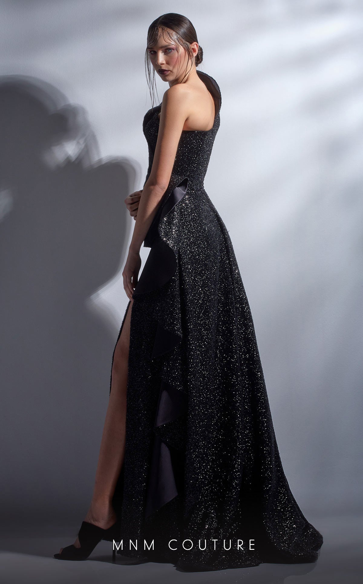 MNM Couture G1261 A Line Long Formal Pleated Peplum Ruffle Evening Dress