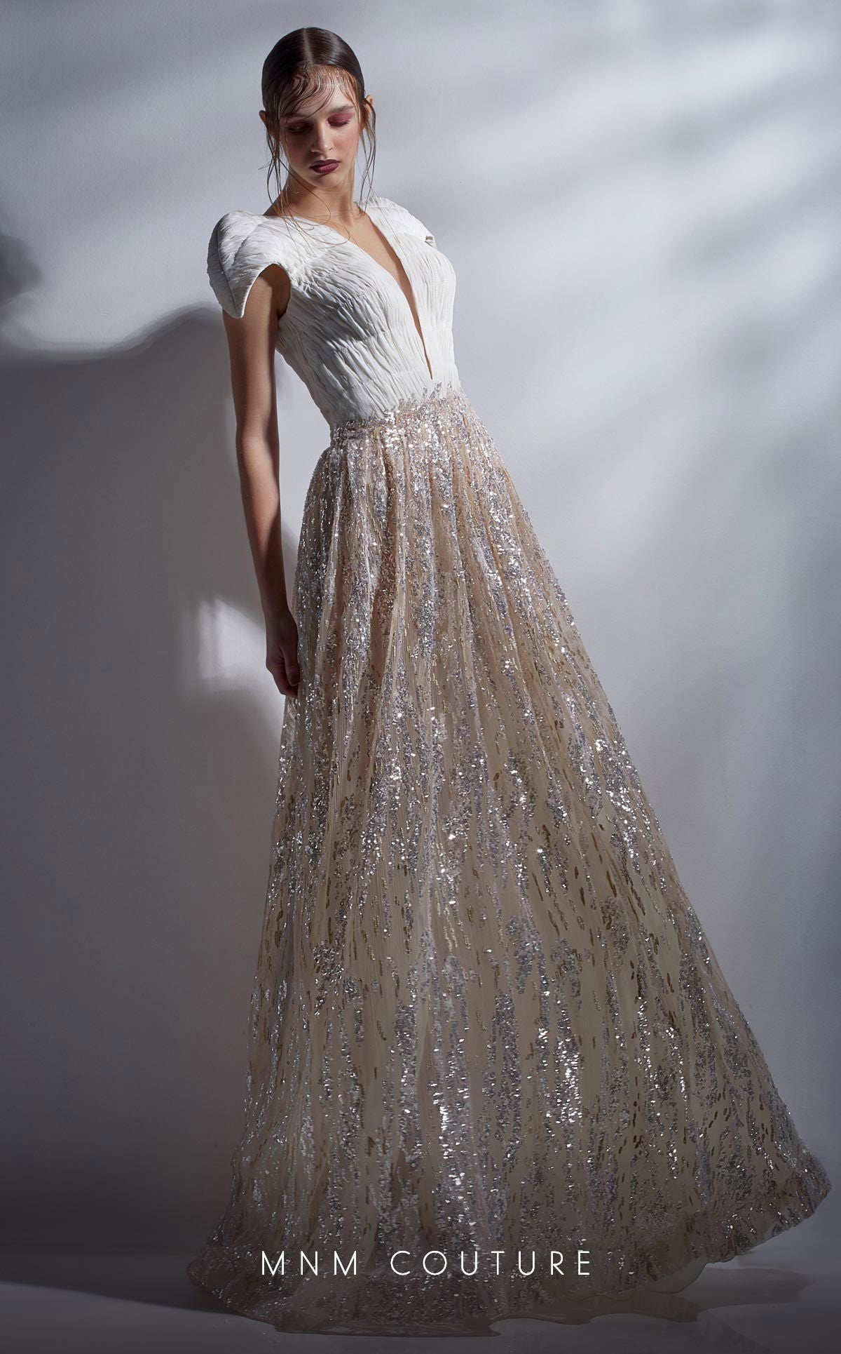 MNM Couture G1272 A Line Long Formal Beaded Sequin Evening Dress