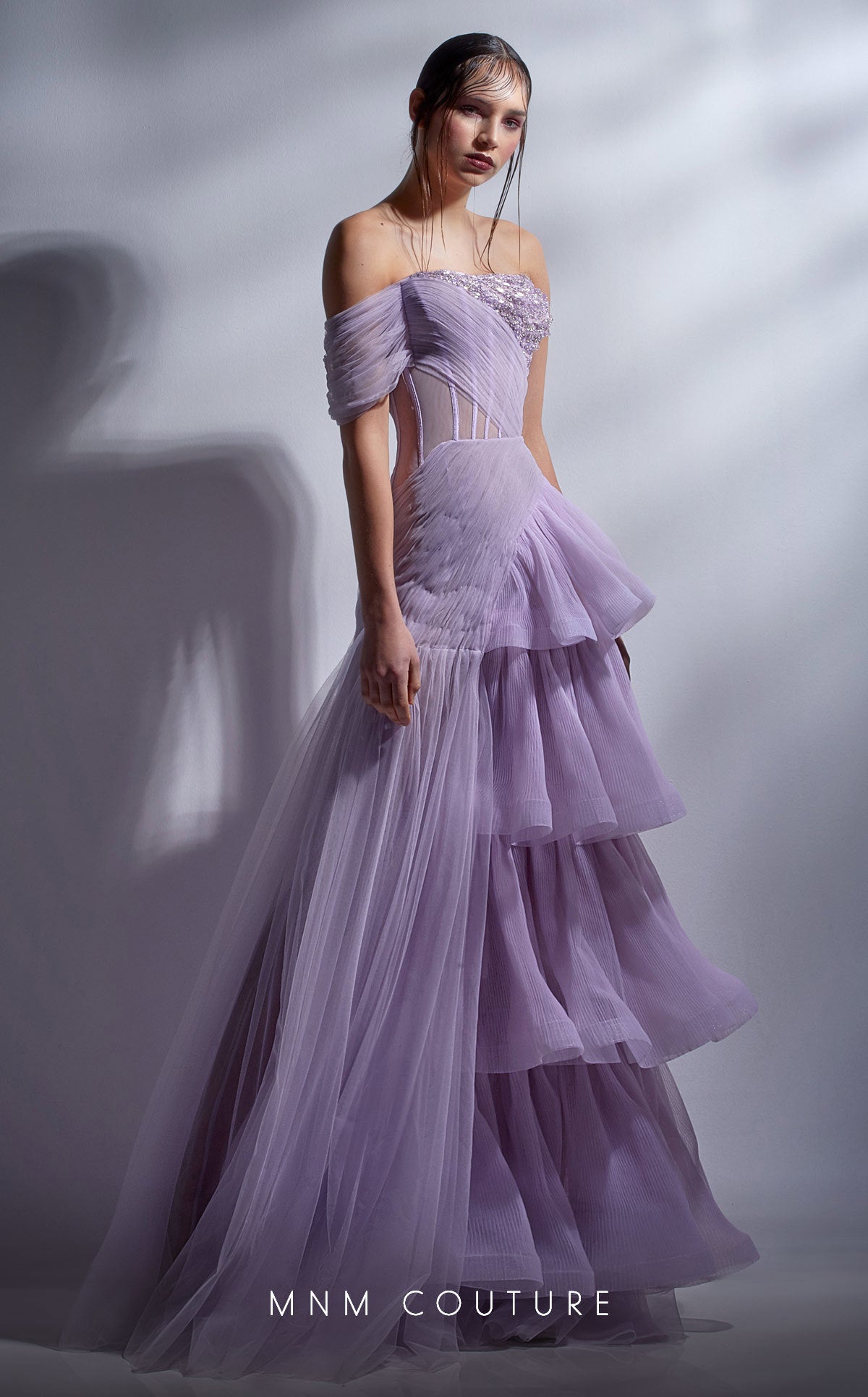 MNM Couture G1282 A Line Formal Long Beaded Corset Ruffle Prom Dress
