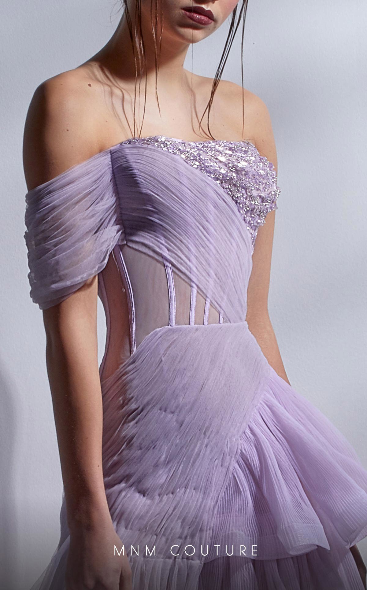 MNM Couture G1282 A Line Formal Long Beaded Corset Ruffle Prom Dress