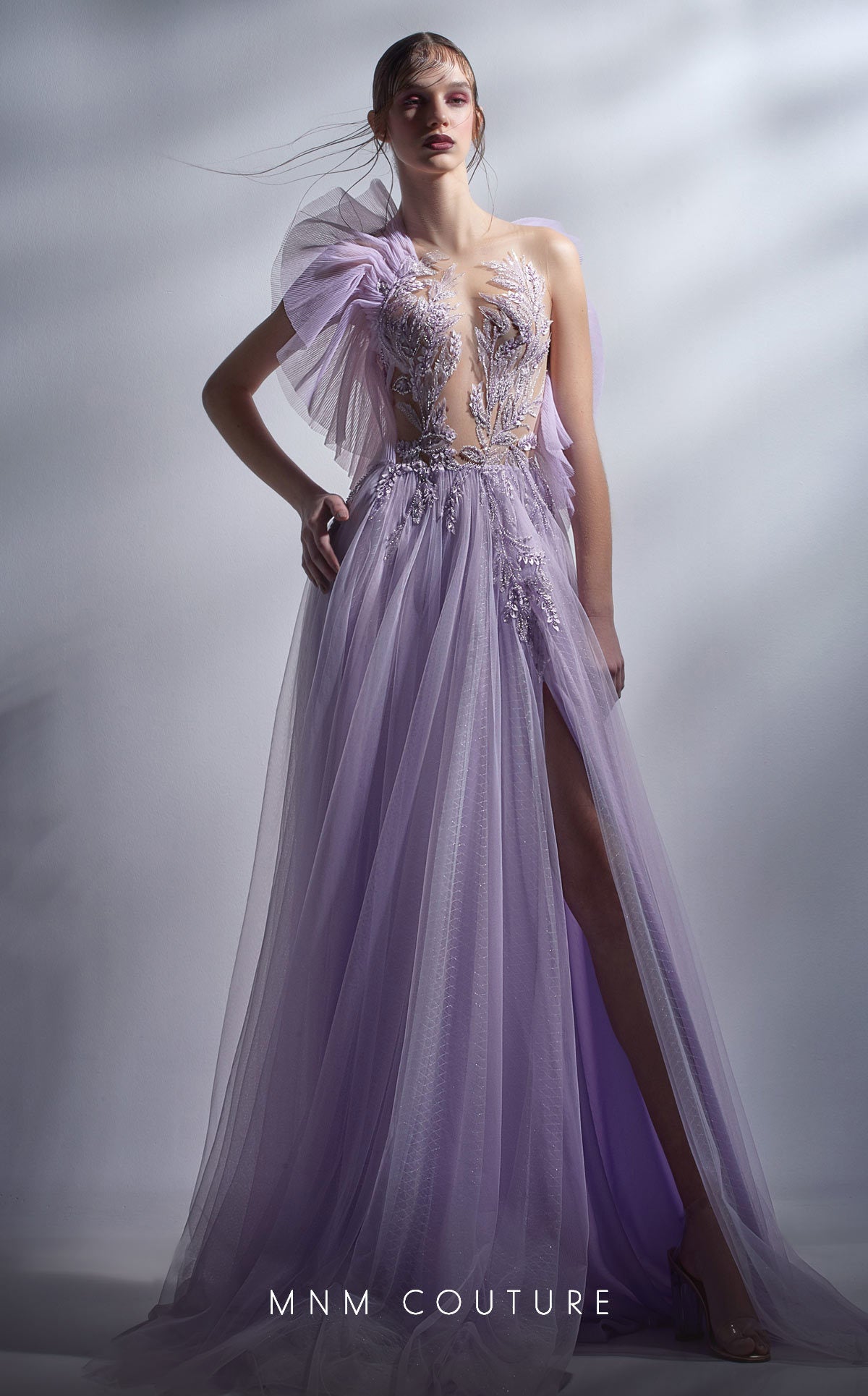 MNM Couture G1284 Long Beaded Applique Formal A Line Prom Dress