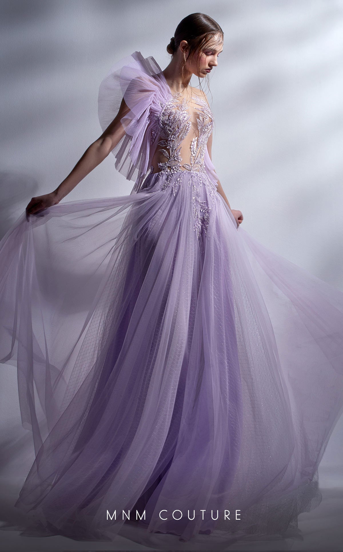 MNM Couture G1284 Long Beaded Applique Formal A Line Prom Dress