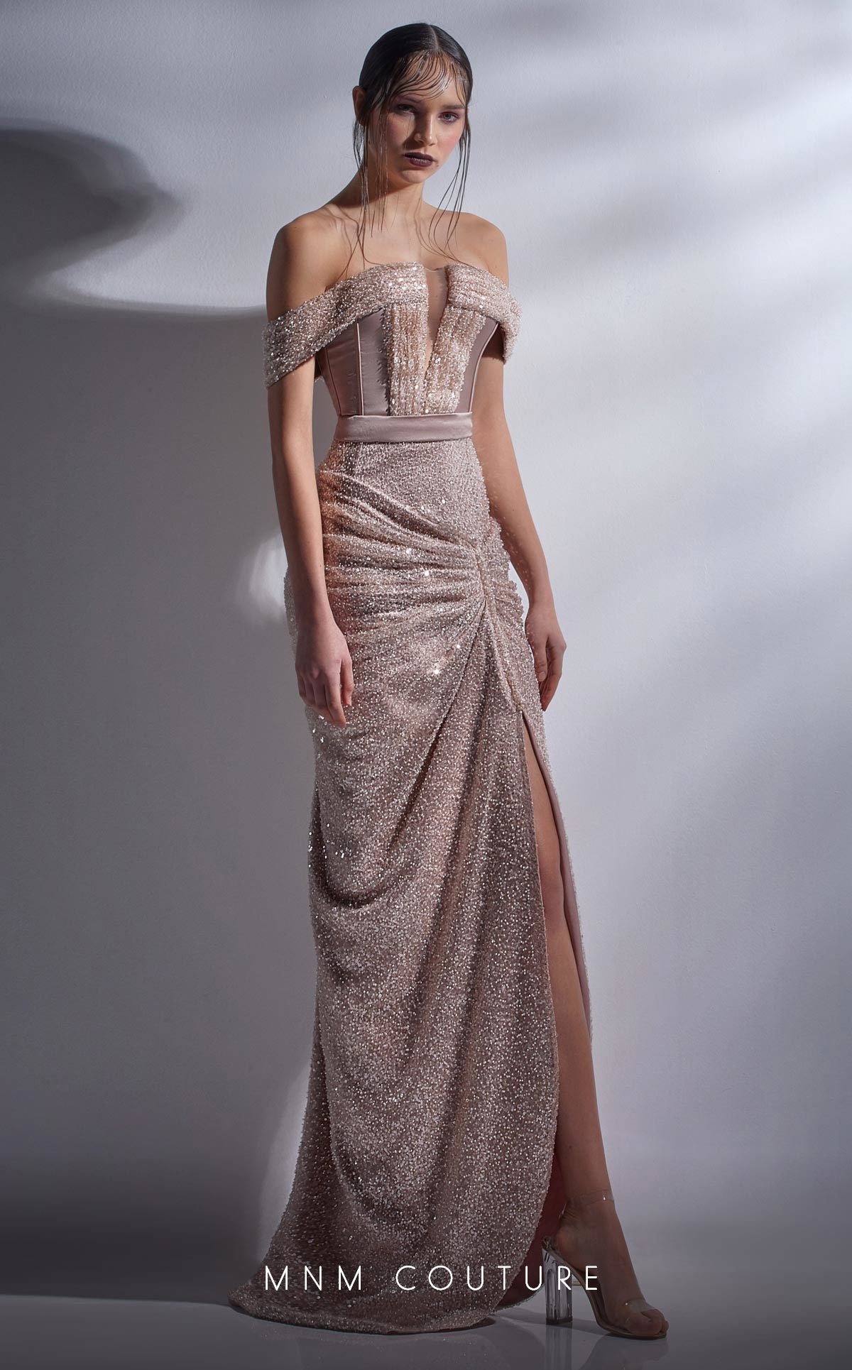 MNM Couture G1290 Prom Long Beaded Sequin Slit Formal Dress