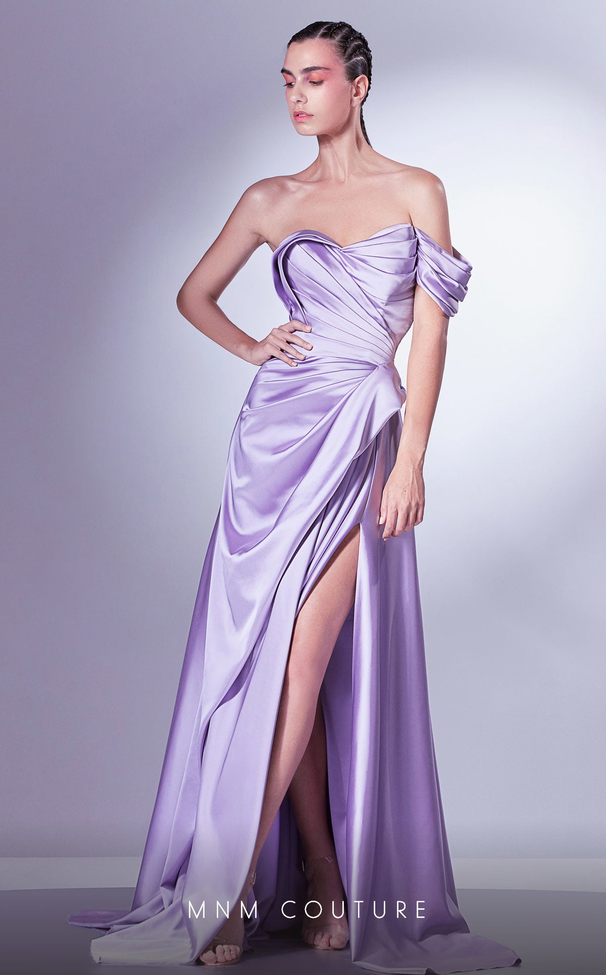 MNM Couture G1329 Pleated Long Formal Slit Evening Prom Dress