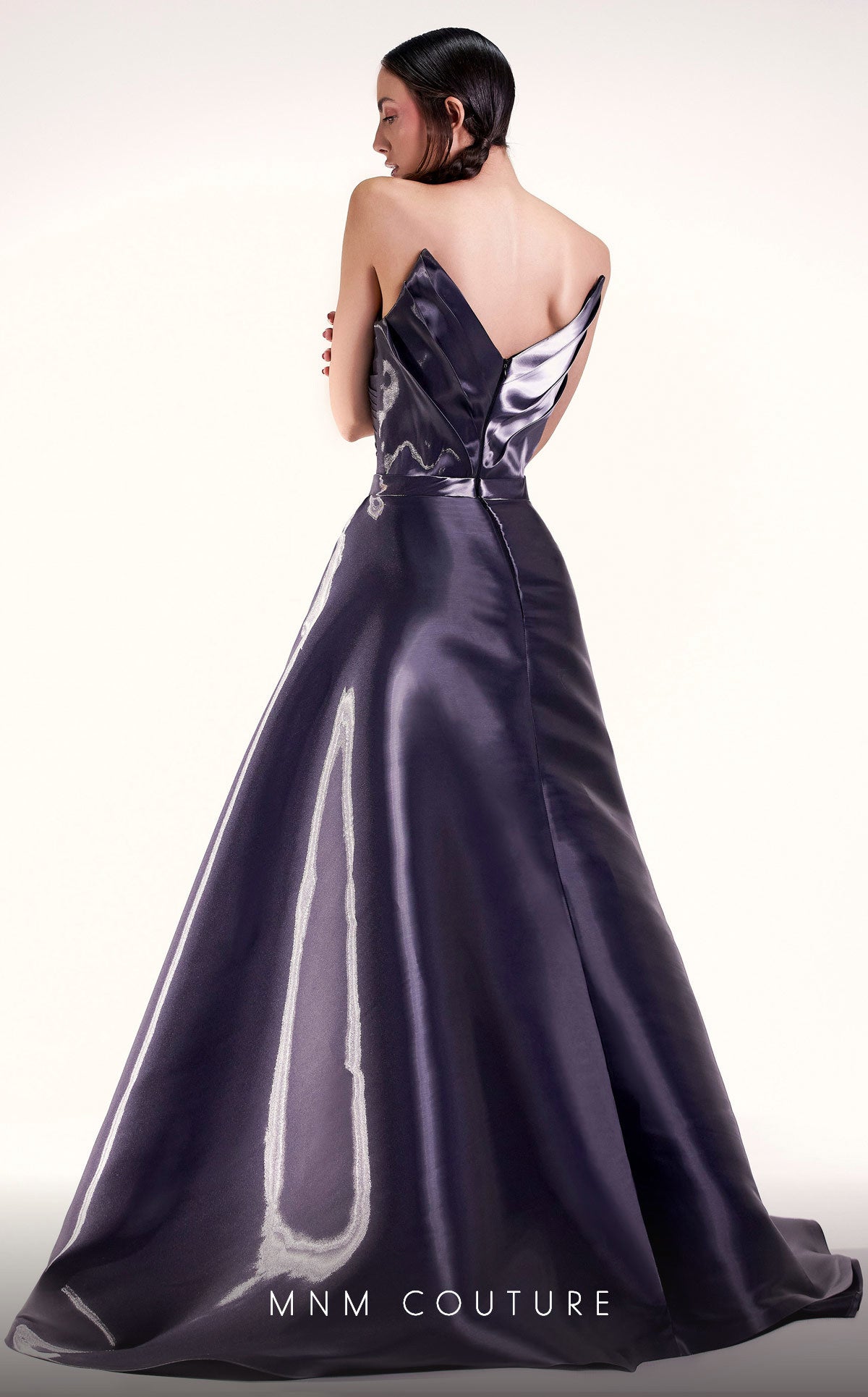 MNM Couture G1419 Fitted Long Metallic Overskirt Formal Dress