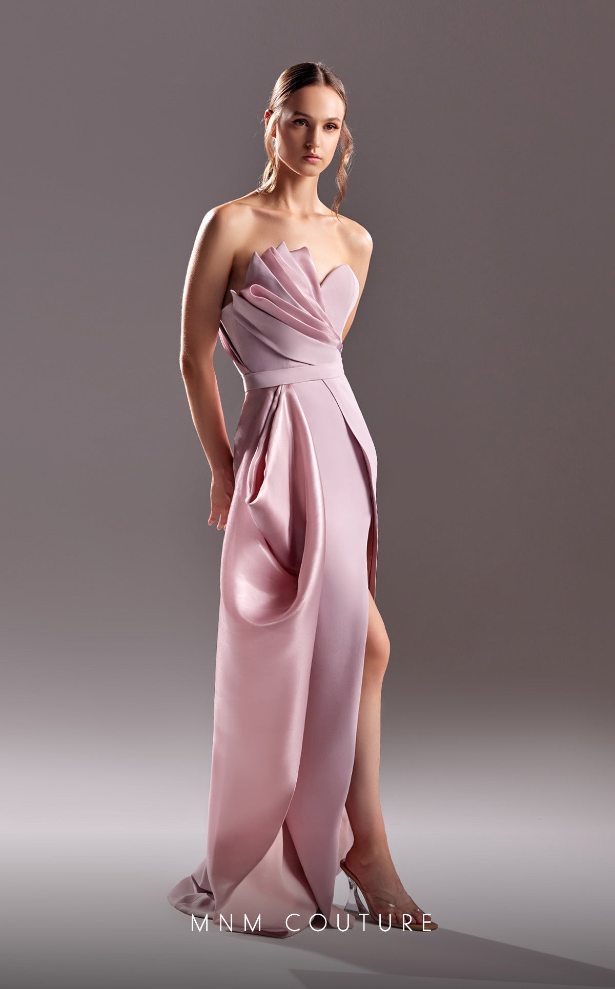 MNM Couture G1503 Long Formal Pleated Slit Evening Dress