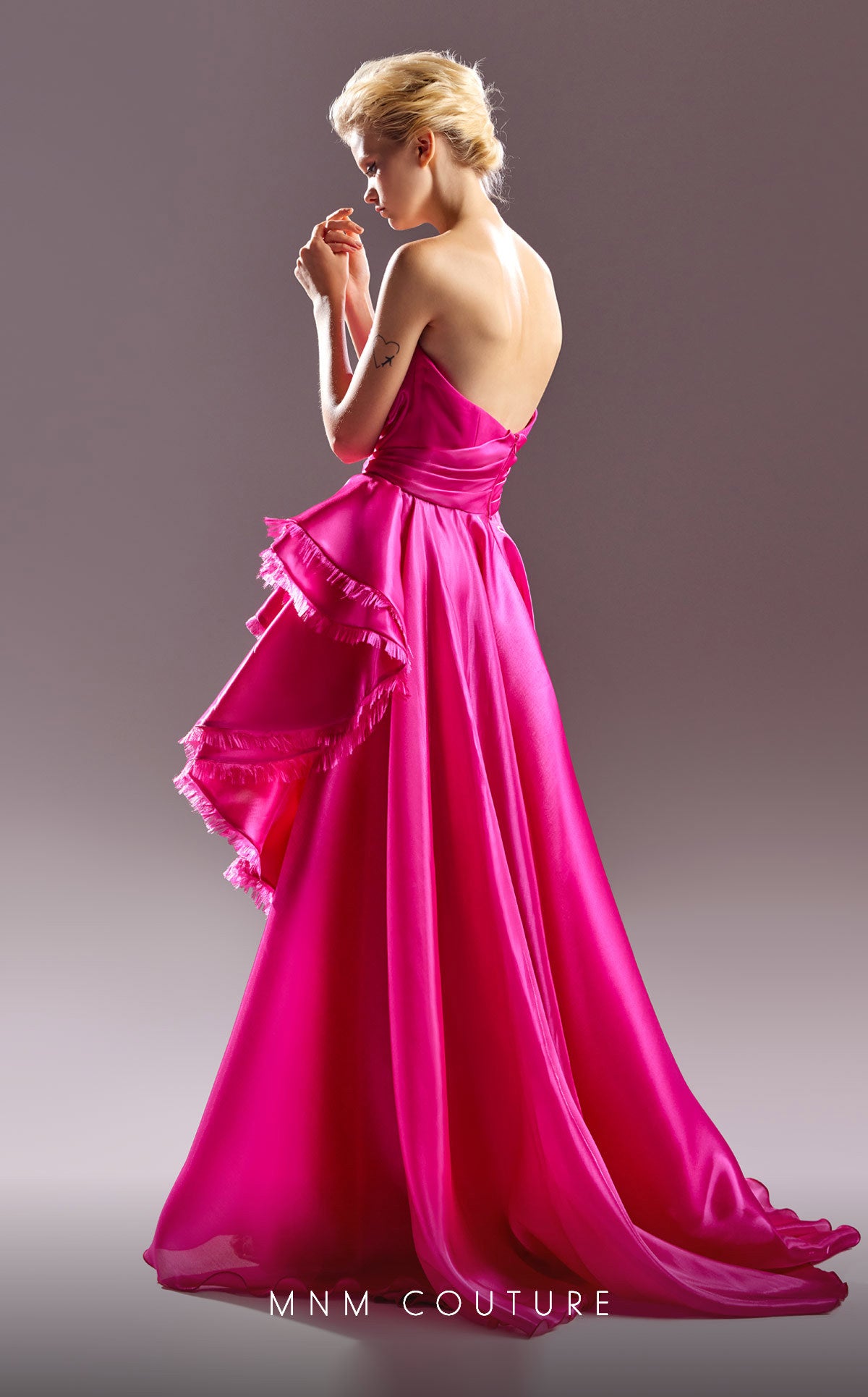 MNM Couture G1514 High Low A Line Formal Ruffle Evening Dress