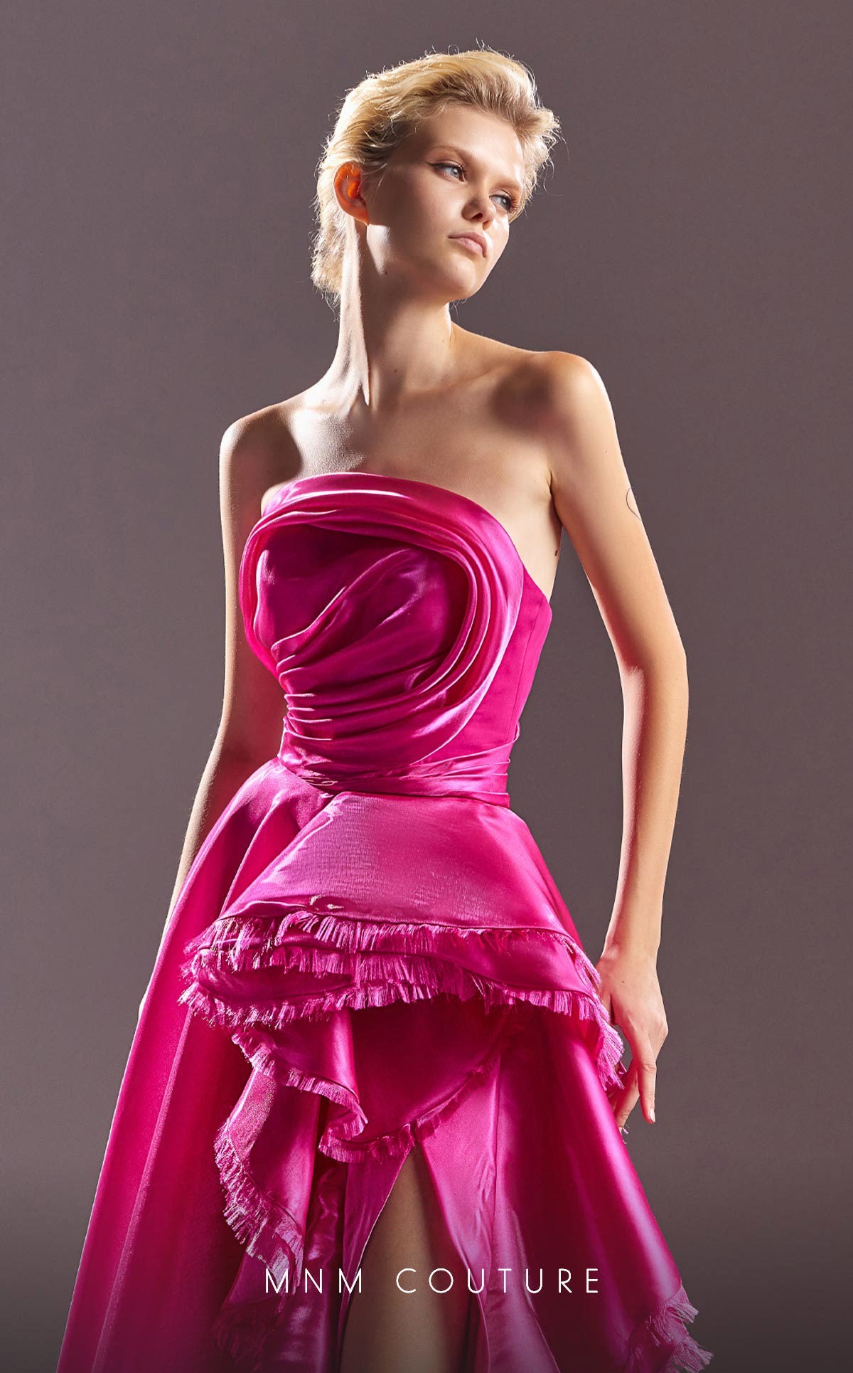 MNM Couture G1514 High Low A Line Formal Ruffle Evening Dress