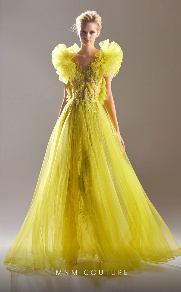 MNM Couture G1515 Beaded A Line Ruffle Formal Dress