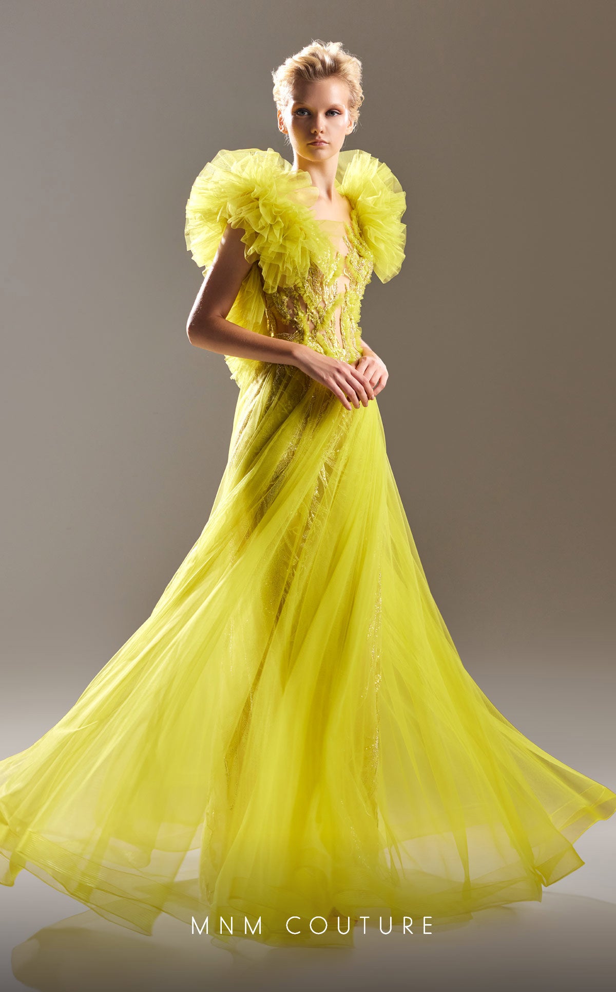 MNM Couture G1515 Beaded A Line Ruffle Formal Dress